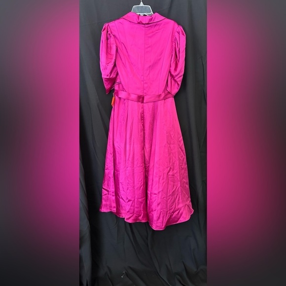 Mac Duggal NWT 26628 SATIN LAPEL PUFF SLEEVE TEA LENGTH DRESS - Picture 5 of 8